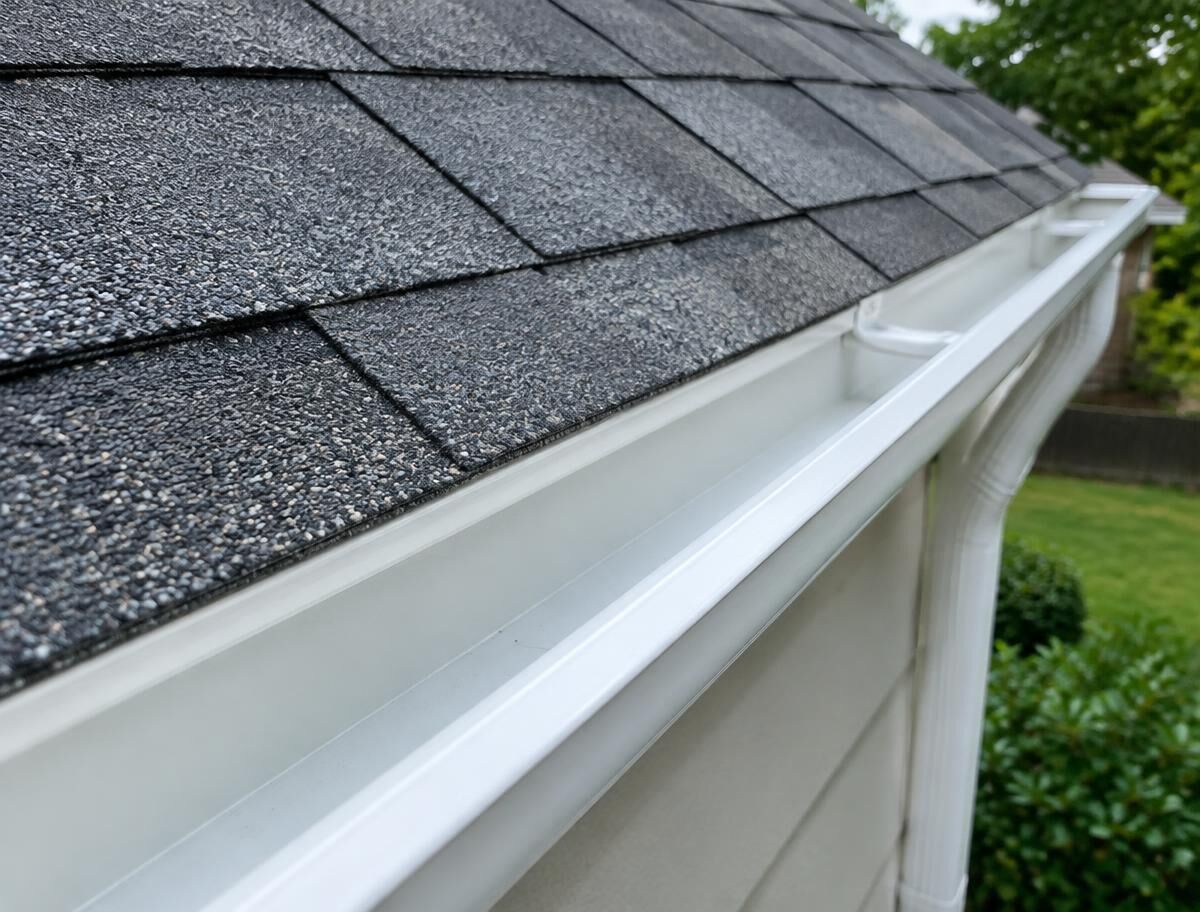 the same gutter cleared of leaves and debris